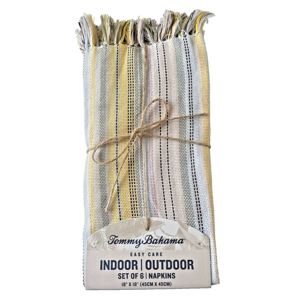 Tommy Bahama Napkins Striped Blue Yellow Tan Beach 18X18 Indoor Outdoor Set Of 6